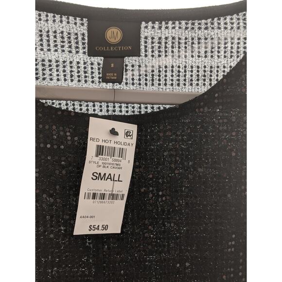 JM Collection Sequin‎ Top Half Sleeve Black Small Scoop Neck Asymmetrical Hem - Picture 5 of 9
